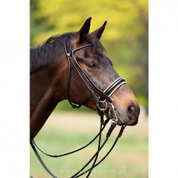 Premiera ''Rome'' Black rolled double bridle with white padded 4.5 cm patent leather noseband