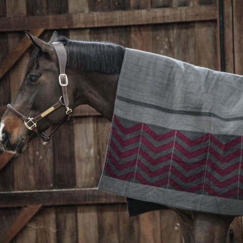 Kentucky Fleece Rug Heavy Square Fishbone Grey-Bordeaux