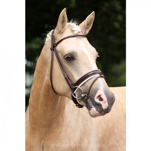 Premiera ''Monaco'' Brown bridle with white padded patent leather noseband, silver buckles