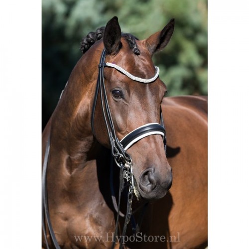 Premiera ''Levanto'' Black / White padded double bridle with crystal browband