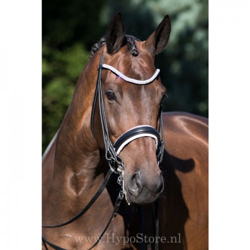 Premiera ''Levanto'' Black / White padded double bridle with crystal browband