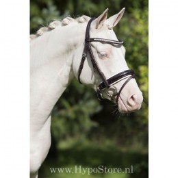 Premiera "Milano" Brown bridle with anatomically shaped headpiece and white padded patent leather noseband