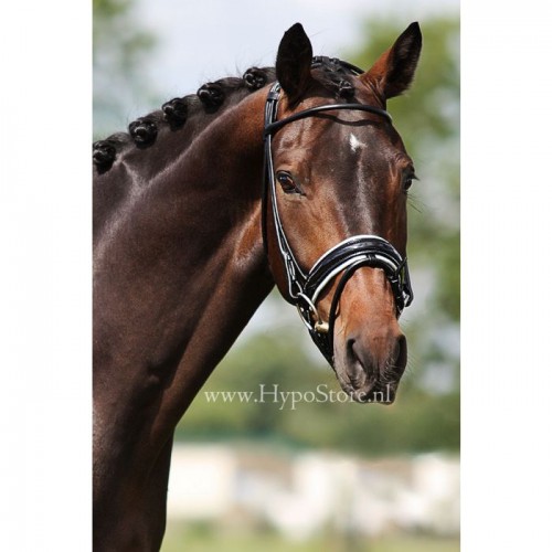 Premiera ''Monaco'' Black bridle with white padded patent leather noseband, silver buckles