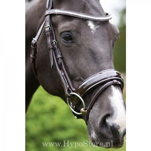Premiera "Milano" Brown bridle with anatomically shaped headpiece and patent leather noseband, gold buckles