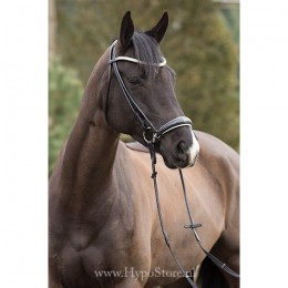 Premiera "Novara" Black rolled bridle with white padded drop patent leather noseband