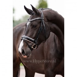 Premiera "Milano" Black bridle with anatomically shaped headpiece and white padded patent leather noseband
