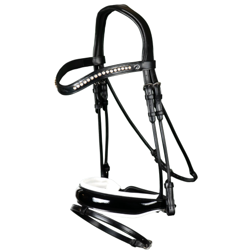 Dyon Round-Stitched Patent Leather Bridle, White Padded
