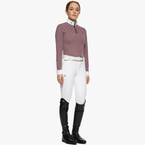 Cavalleria Toscana FW'22 Mini CT Print L/S Brushed Jersey Zip Competition Polo Girls