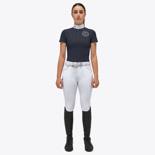 Cavalleria Toscana SS'23 CT Cross Stitch Print Jersey Short-Sleeve Button-Up Girls' Competition Shirt