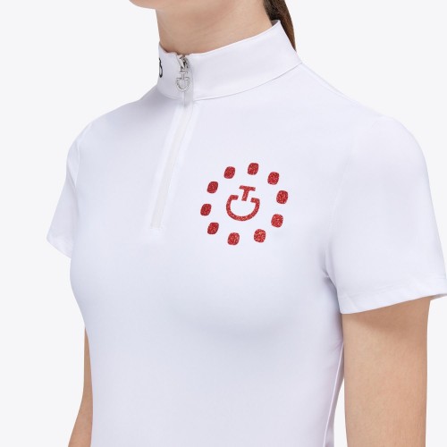 Cavalleria Toscana FW'23 CT S/S Jersey Competition Zip Polo Glitter Print Girls