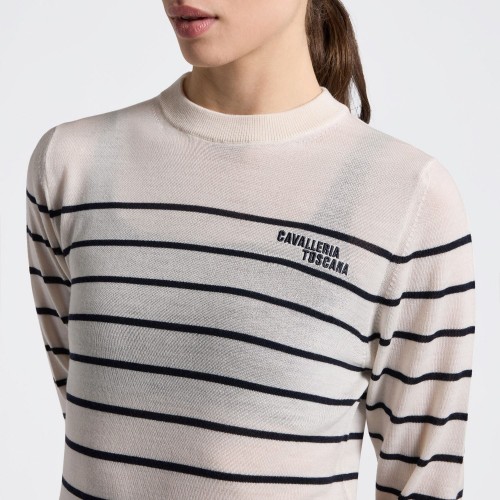 Cavalleria Toscana SS26 CT Stripe Jacquard Merino Crew Neck Women's Sweater