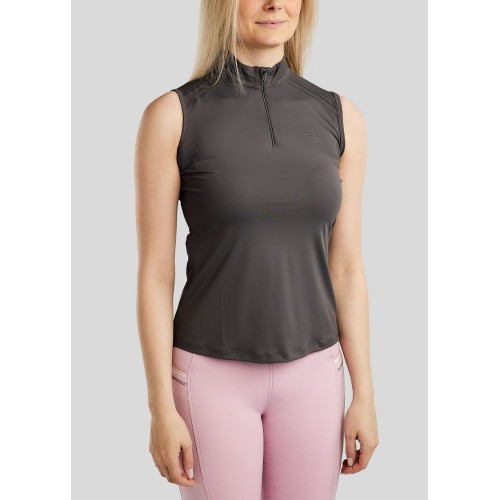Montar SS26 MoPearl Pintuck Sleeveless Polo Slate Grey