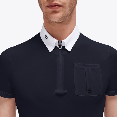 Cavalleria Toscana FW'23 CT Piquet S/S Competition Zip Polo Jersey Logo Pocket Men